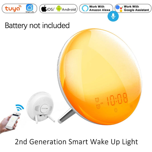 Wifi Tuya Smart Life Wake up Light Alarm Clock Wireless Remote Control Sunrise Sunset Simulation 4 Alarm Clock Alexa Google Home